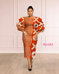 ASOEBI DESIGN ORNAGE WHITE ANKARA MIDI DRESS