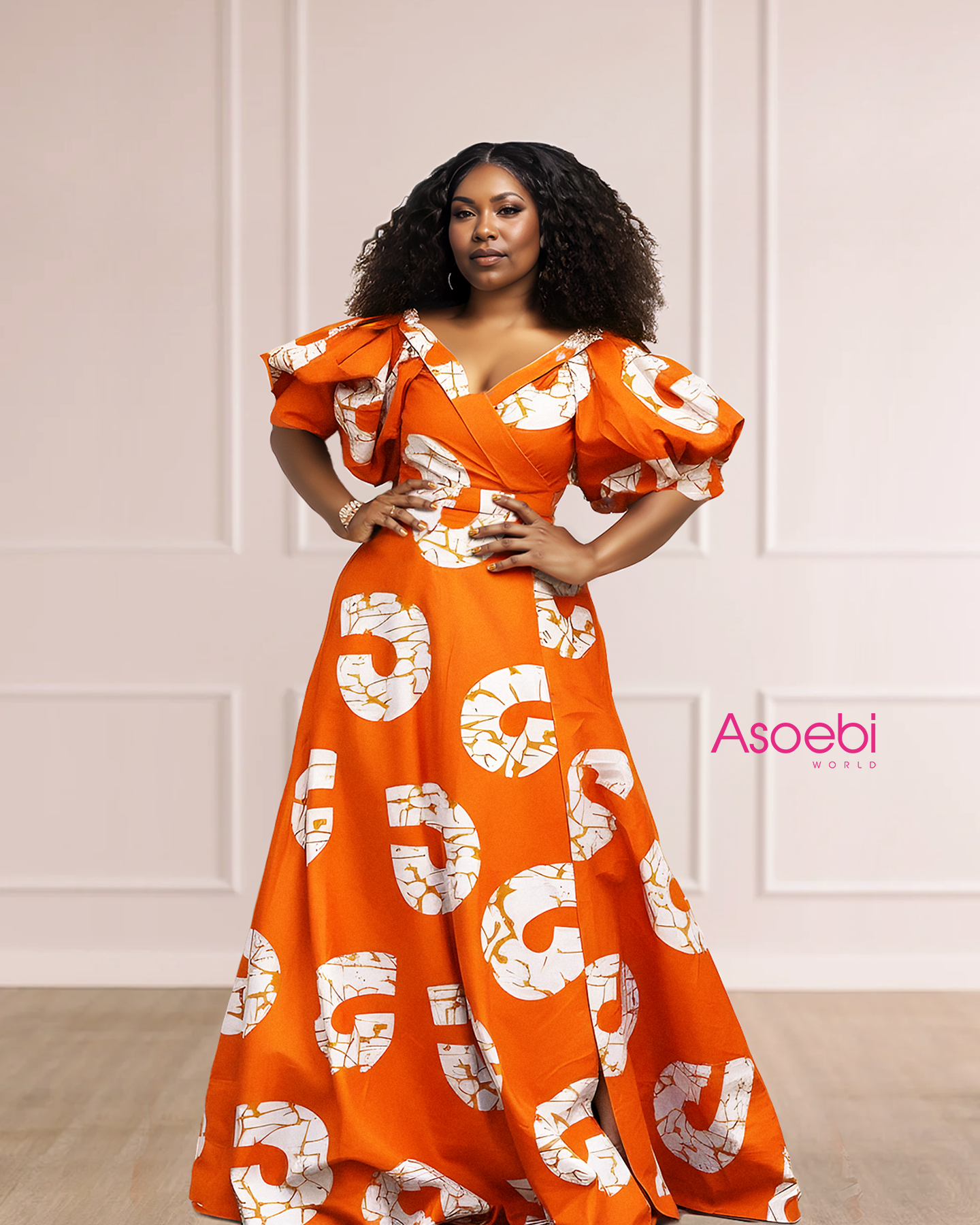 ASOEBI DESIGN ORANGE WHITE ANKARA MAXI DRESS