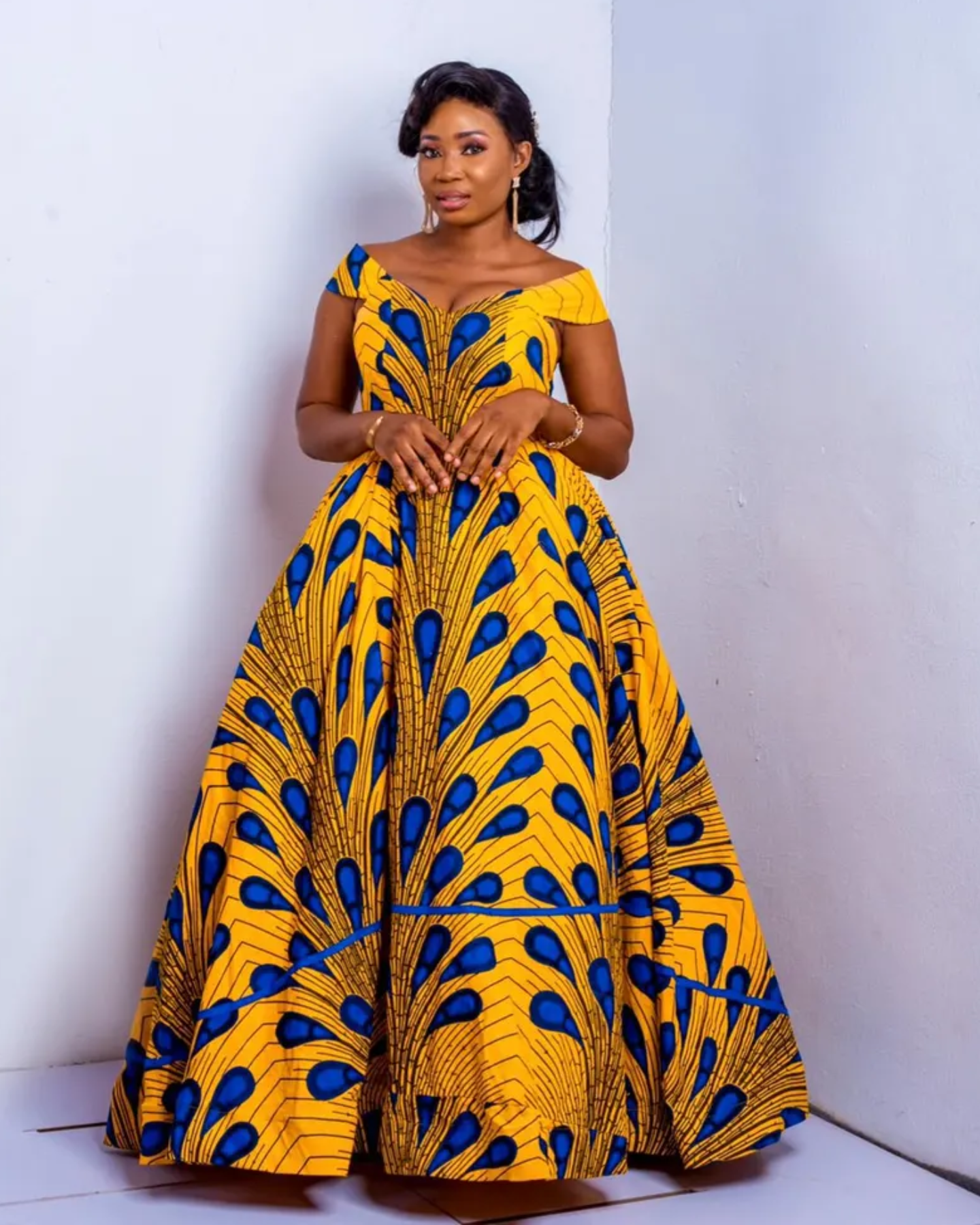 YELLOW BLUE ANKARA MAXI DRESS